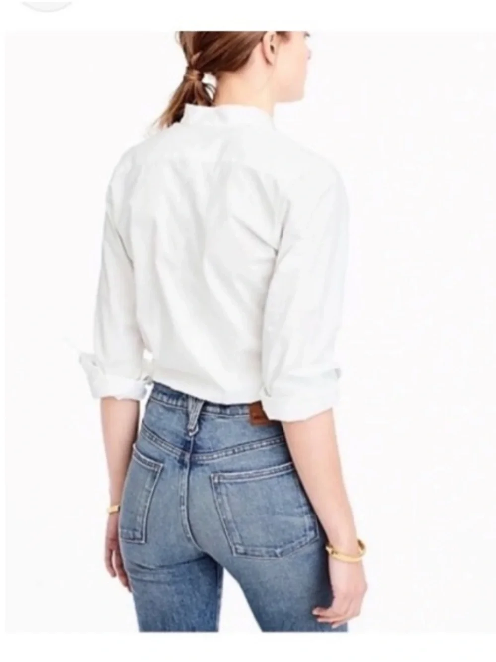 J. Crew White Cotton Riund Collar Button-Down Bodysuit Shirt 4